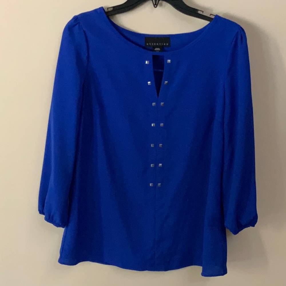 Attention Blue 3/4 Sleeve Buttoned Blouse